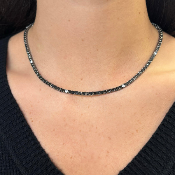 14K BLACK GOLD DIAMOND AND BLACK DIAMOND HILARY TENNIS NECKLACE