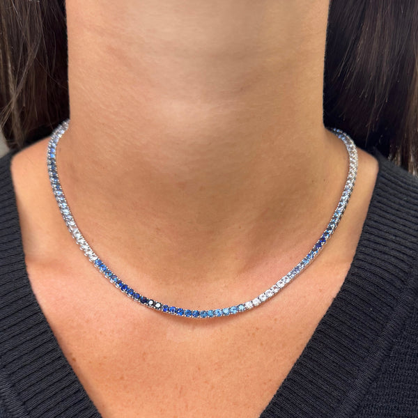 14K GOLD BLUE AND WHITE SAPPHIRE TORI TENNIS NECKLACE