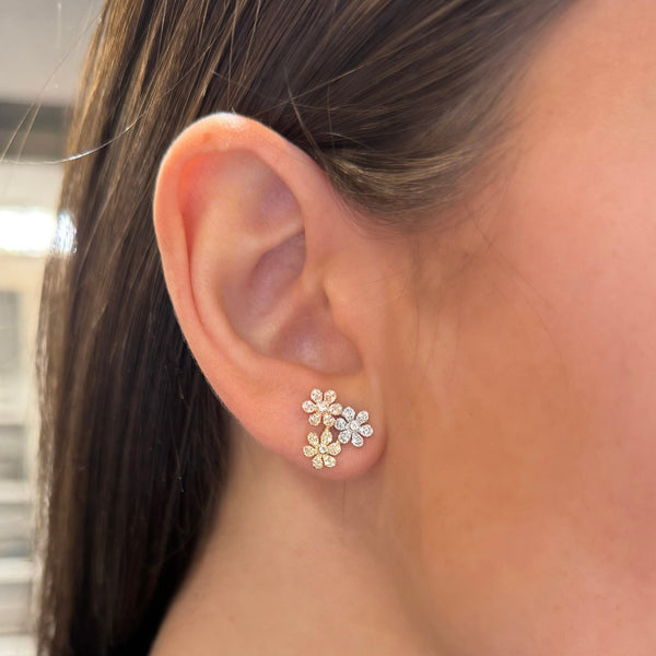 14K TRI-COLOR GOLD DIAMOND CARMEN FLOWER STUDS