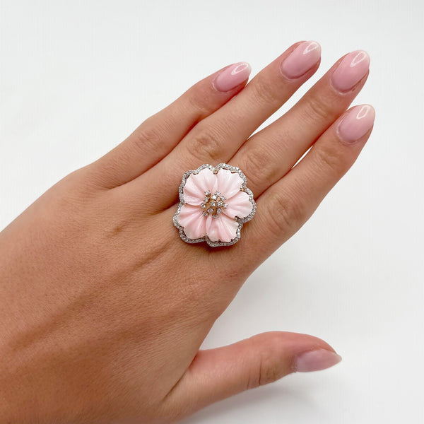 14K GOLD DIAMOND PEARL CHERISE FLOWER RING
