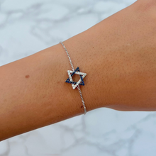 14K GOLD DIAMOND SAPPHIRE STAR OF DAVID BRACELET