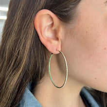 14K GOLD DIAMOND EMERALD 2" JESS HOOPS