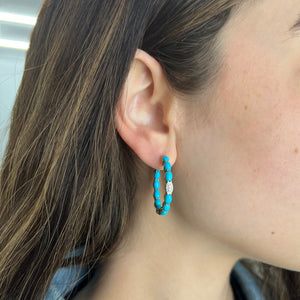 18K GOLD DIAMOND TURQUOISE SKYE HOOPS