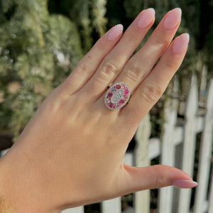 14K GOLD DIAMOND RUBY AND PINK SAPPHIRE AND WHITE SAPPHIRE MARINA RING