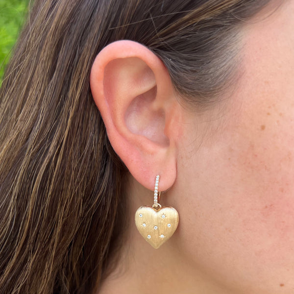 14K GOLD DIAMOND MATTE LIZZIE HEART EARRINGS