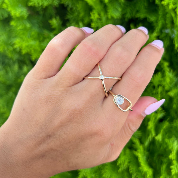 14K GOLD DIAMOND BEZEL X RING