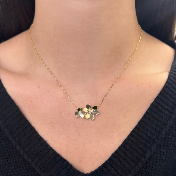 14K GOLD DIAMOND DOUBLE BELLA FLOWER NECKLACE