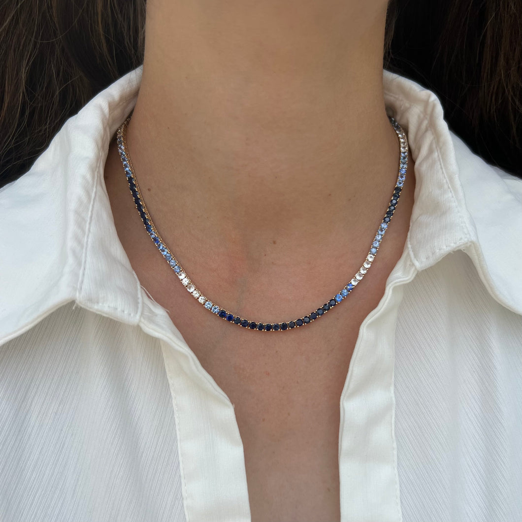 14K GOLD BLUE AND WHITE SAPPHIRE TORI TENNIS NECKLACE