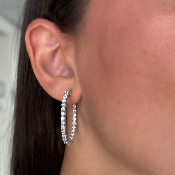 14K GOLD 3.70 CT DIAMOND OVAL HOOPS