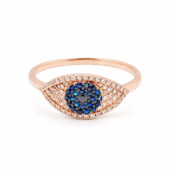14K GOLD DIAMOND BLUE SAPPHIRE NINA EYE RING