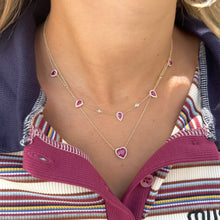 14K GOLD DIAMOND AND RUBY CLEO TEARDROP NECKLACE