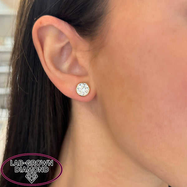 14K GOLD 5.00 CT LAB GROWN DIAMOND BEZEL STUDS