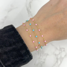 14K GOLD PINK ENAMEL BEADED BRACELET