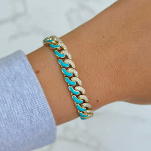 14K GOLD DIAMOND TURQUOISE ENAMEL MAYA BRACELET