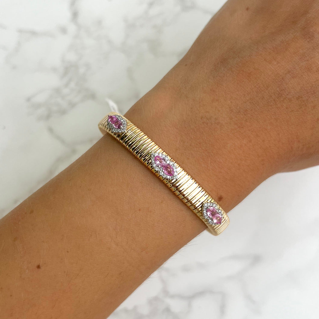 14K GOLD DIAMOND PINK SAPPHIRE CHLOE BANGLE