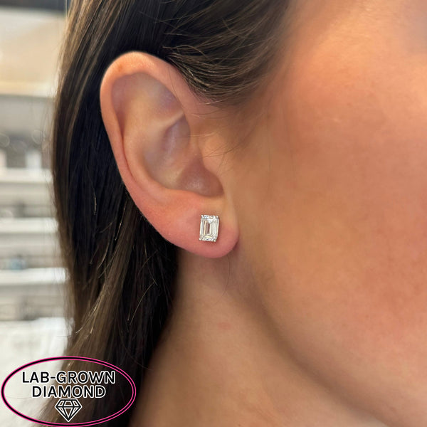 14K GOLD 2.00 CT LAB GROWN DIAMOND EMERALD CUT STUDS
