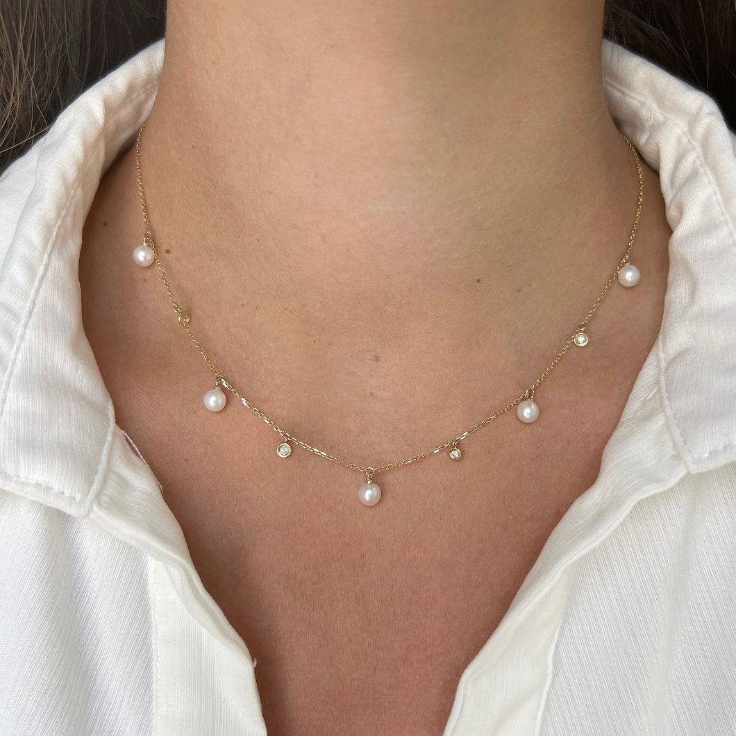 14K GOLD DIAMOND PEARL CARLY NECKLACE