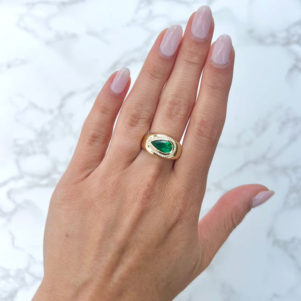 14K GOLD DIAMOND EMERALD ELLE RING