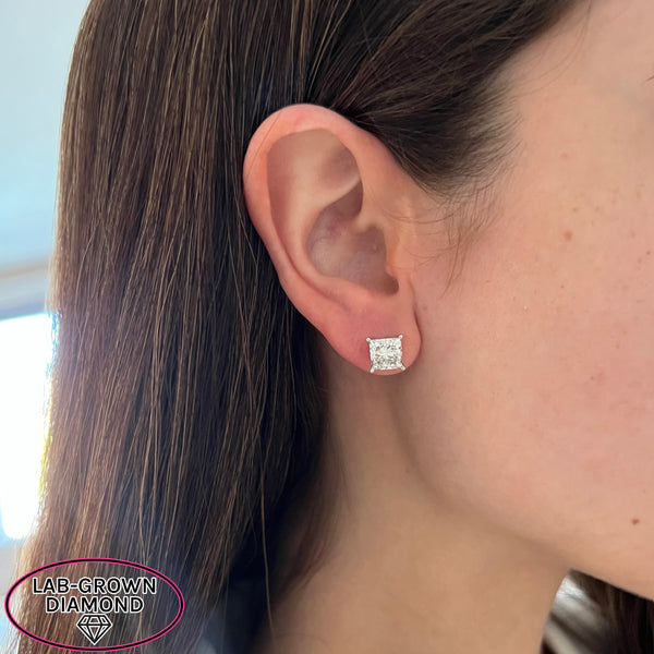 14K GOLD 5.00 CT LAB GROWN PRINCESS CUT DIAMOND STUDS