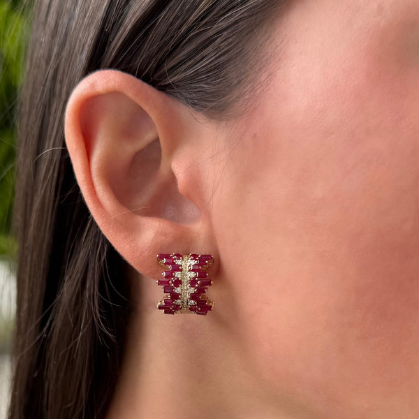 14K GOLD DIAMOND RUBY LIZ MINI HOOPS