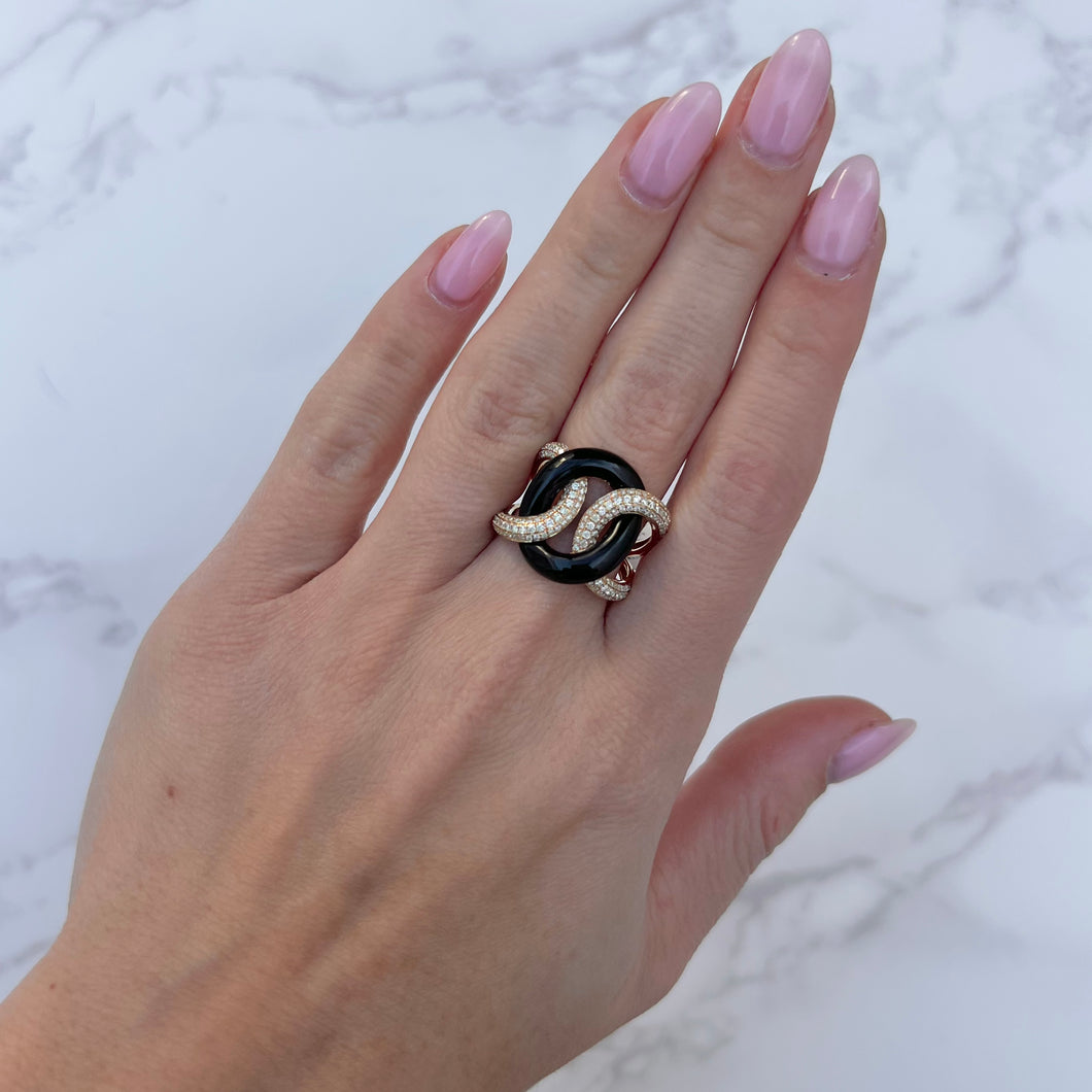 14K GOLD DIAMOND BLACK ONYX OLYMPIA RING