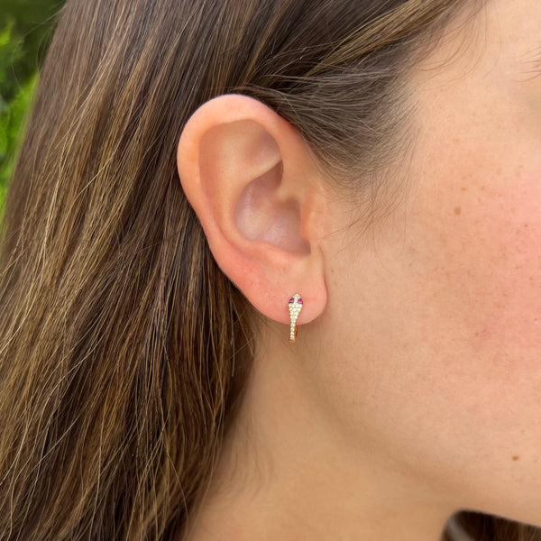 14K GOLD DIAMOND AND RUBY SMALL SNAKE HUGGIES