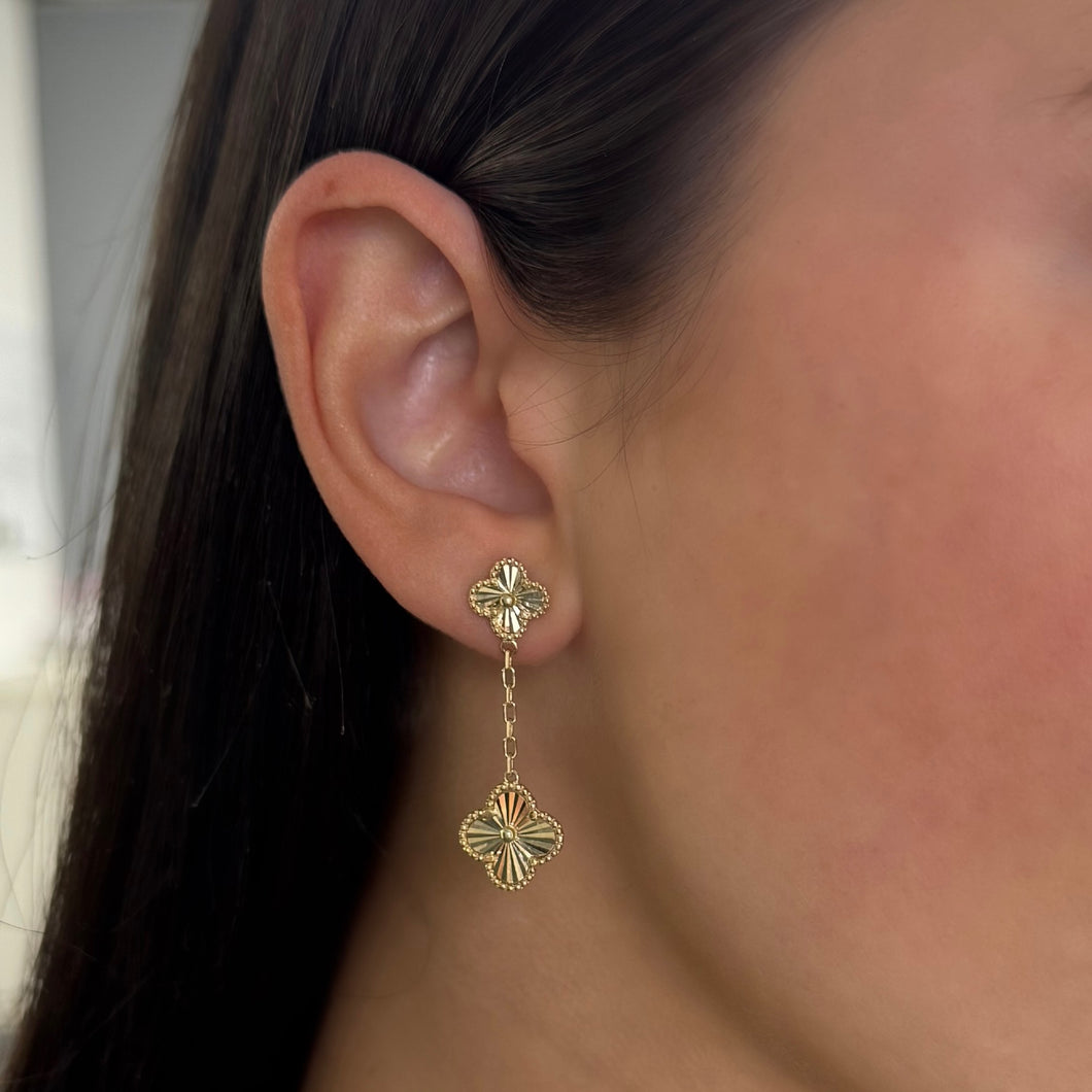 14K GOLD DANGLING CARLIE CLOVER EARRINGS