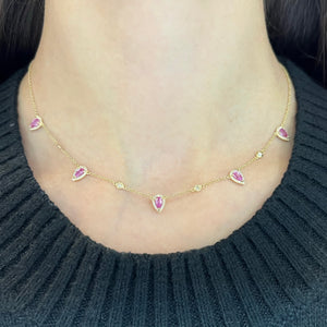 14K GOLD DIAMOND AND PINK SAPPHIRE CLEO NECKLACE