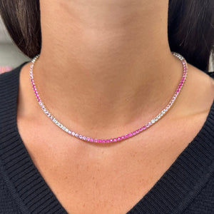 14K GOLD PINK AND WHITE SAPPHIRE TORI TENNIS NECKLACE