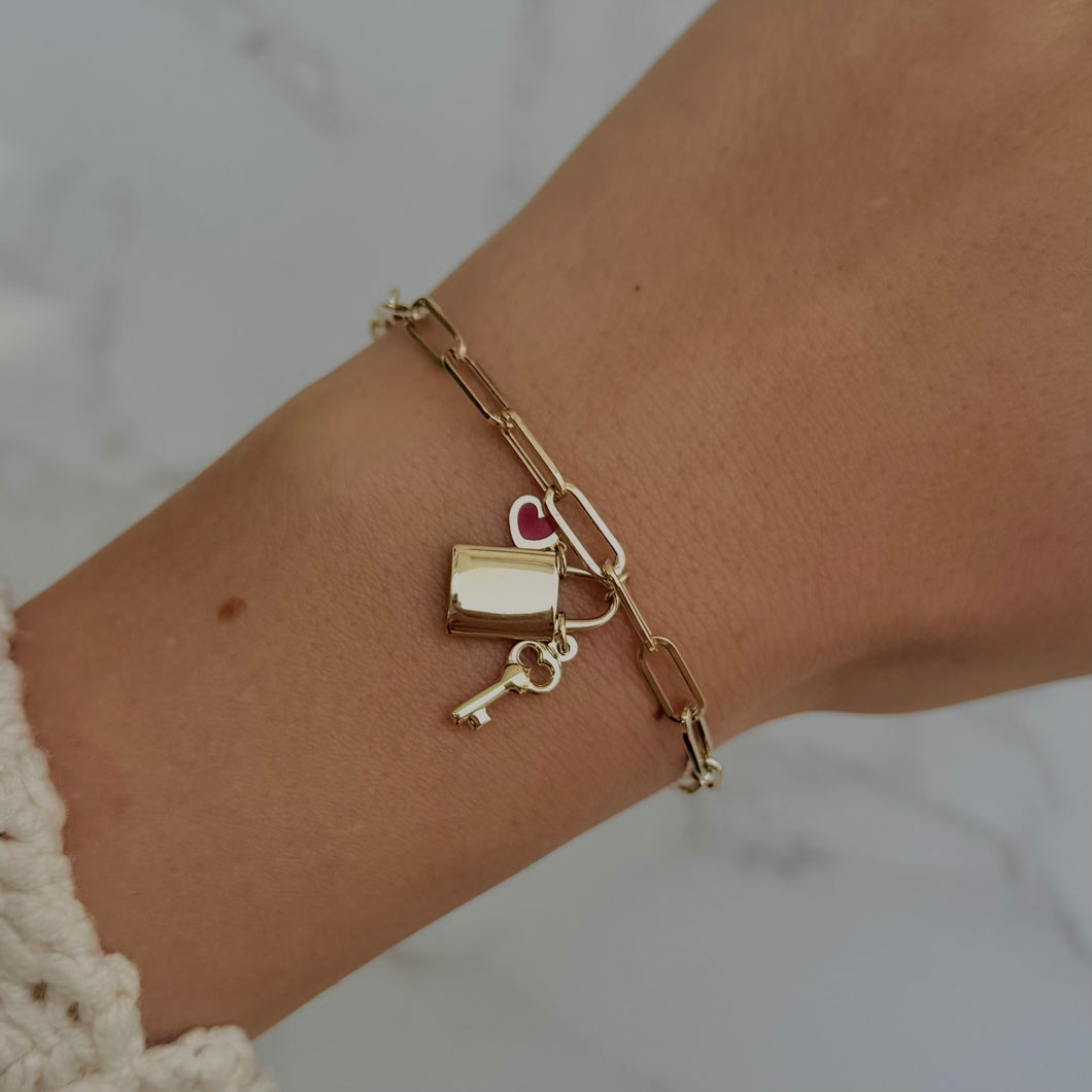 14K GOLD LOCK AND KEY BRACELET