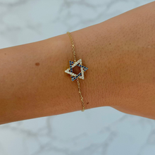 14K GOLD DIAMOND SAPPHIRE STAR OF DAVID BRACELET