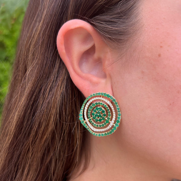 14K GOLD DIAMOND EMERALD LIZZY EARRINGS