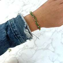 14K GOLD GREEN ENAMEL DEVIN LINK BRACELET