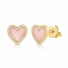 14K GOLD DIAMOND AND PINK OPAL HAILEY HEART STUDS