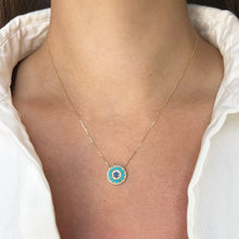14K GOLD DIAMOND SAPPHIRE AND TURQUOISE LAURA EYE NECKLACE