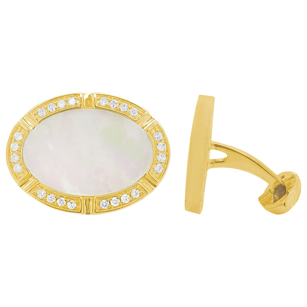 14K GOLD DIAMOND MOTHER OF PEARL DANNY CUFFLINKS