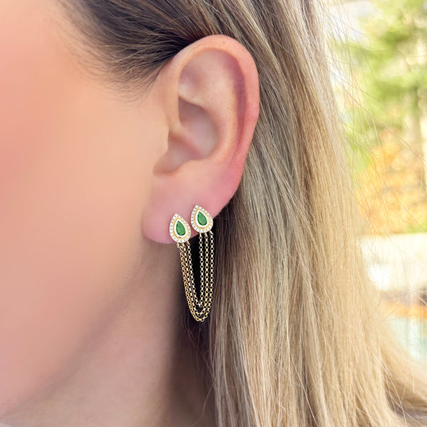 14K GOLD DIAMOND EMERALD GIGI EARRING