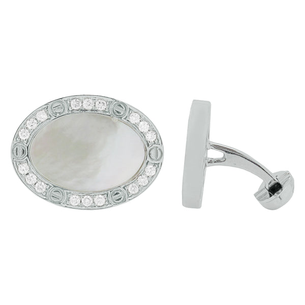 14K GOLD DIAMOND MOTHER OF PEARL JACK CUFFLINKS