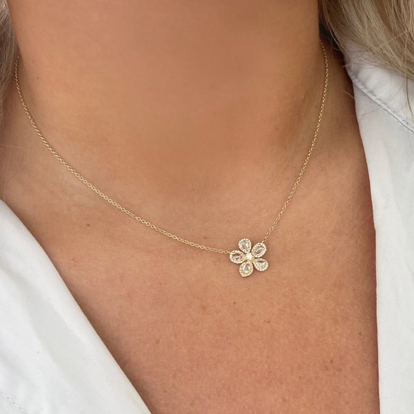 14K GOLD DIAMOND MELINDA FLOWER NECKLACE