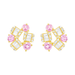 14K GOLD DIAMOND PINK SAPPHIRE WINNIE STUDS
