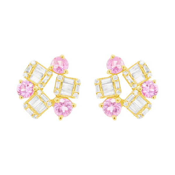 14K GOLD DIAMOND PINK SAPPHIRE WINNIE STUDS