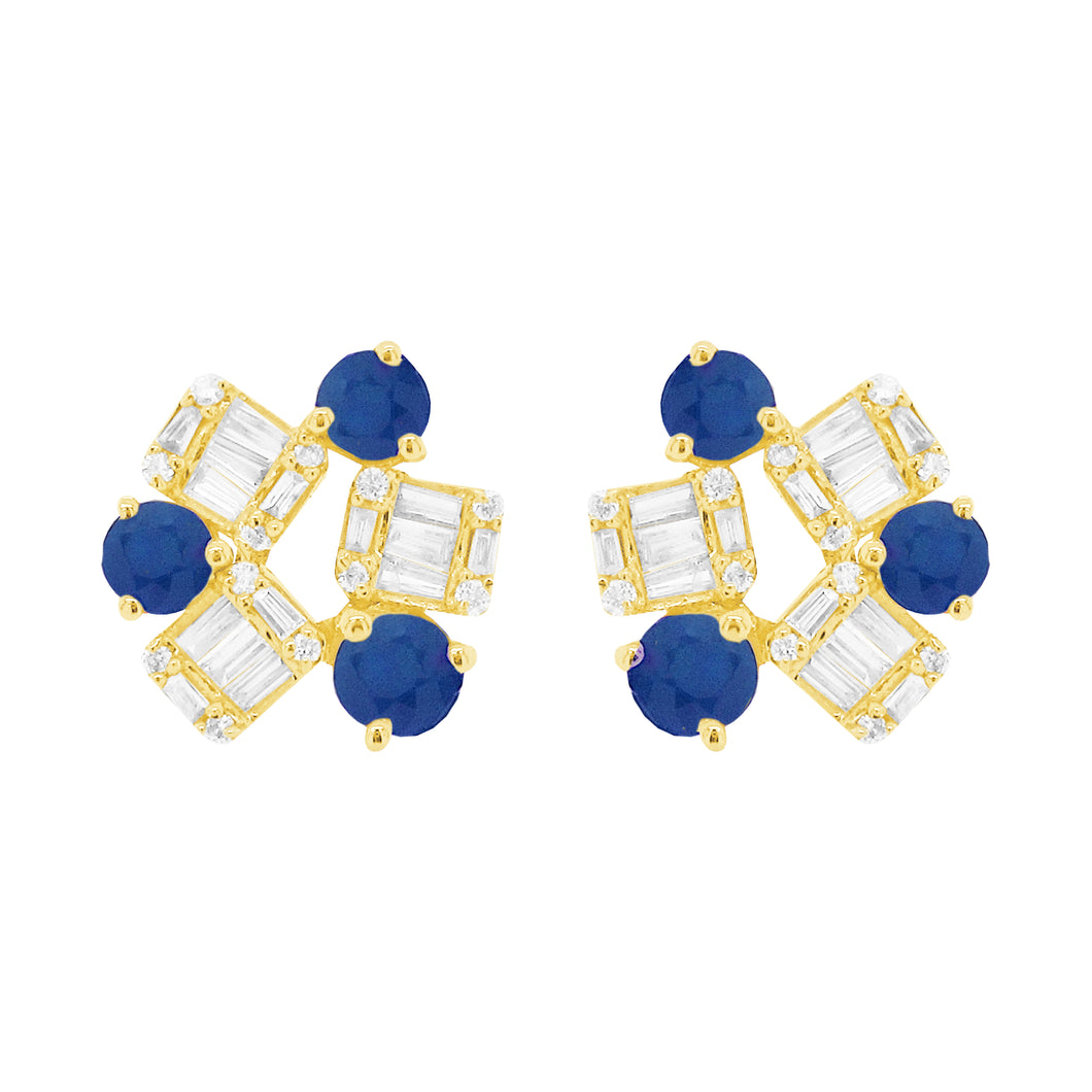 14K GOLD DIAMOND SAPPHIRE WINNIE STUDS