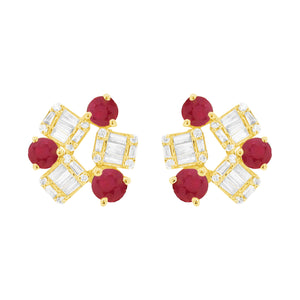 14K GOLD DIAMOND RUBY WINNIE STUDS