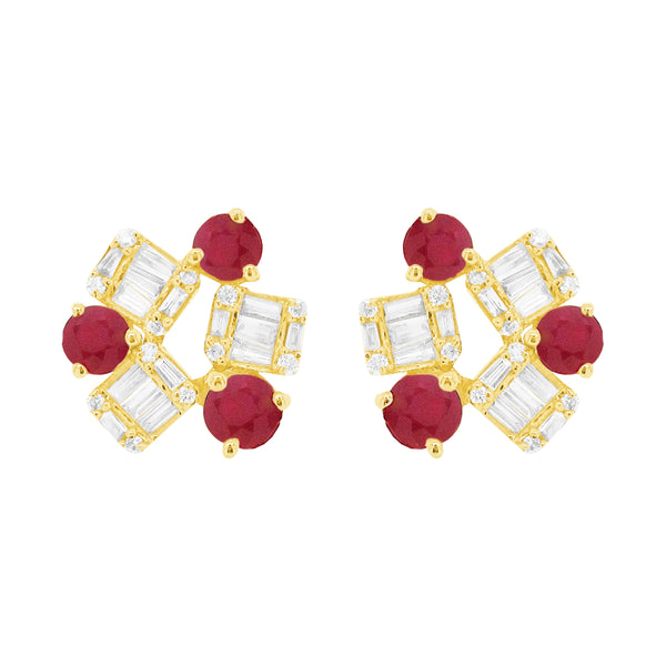 14K GOLD DIAMOND RUBY WINNIE STUDS