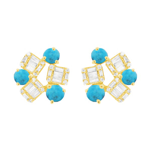 14K GOLD DIAMOND TURQUOISE WINNIE STUDS
