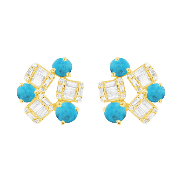 14K GOLD DIAMOND TURQUOISE WINNIE STUDS