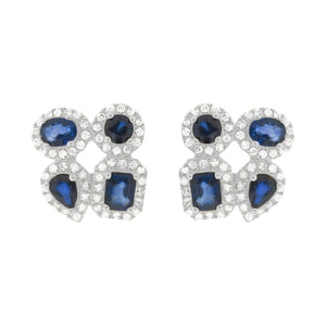 14K GOLD DIAMOND SAPPHIRE SMALL RACQUI STUDS