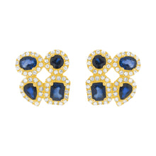 14K GOLD DIAMOND SAPPHIRE SMALL RACQUI STUDS