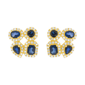 14K GOLD DIAMOND SAPPHIRE SMALL RACQUI STUDS