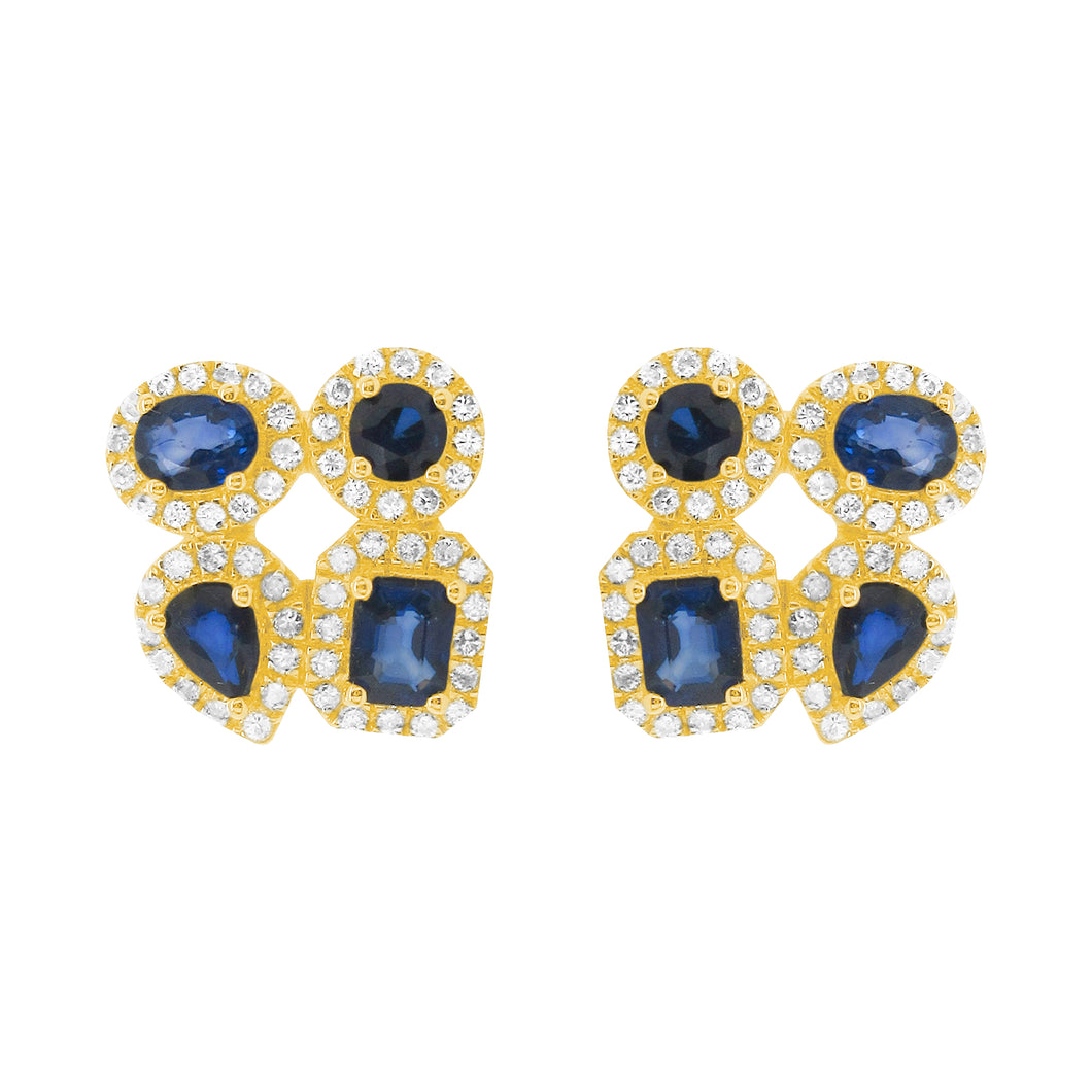 14K GOLD DIAMOND SAPPHIRE SMALL RACQUI STUDS